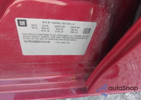 2014 Chevrolet Cruze 1Lt Auto из США, поврежденный, VIN 1G1PC5SB0E7413142